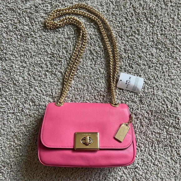 Coach Handbags - Coach Vibrant Pink Shoulder Bag with Gold Chain